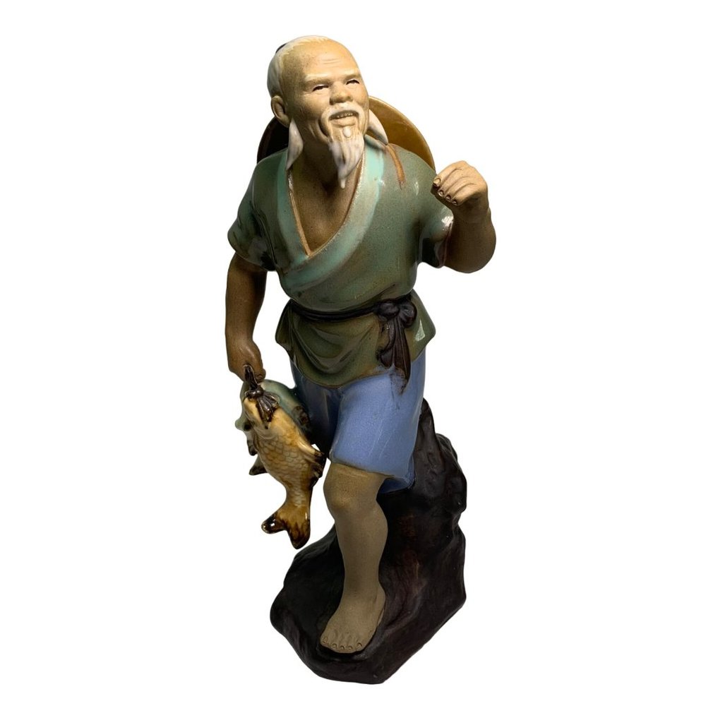 Vtg Shiwan Mudman Fish Hat Walking 8.5" China 147 Mark Missing Fishing Pole